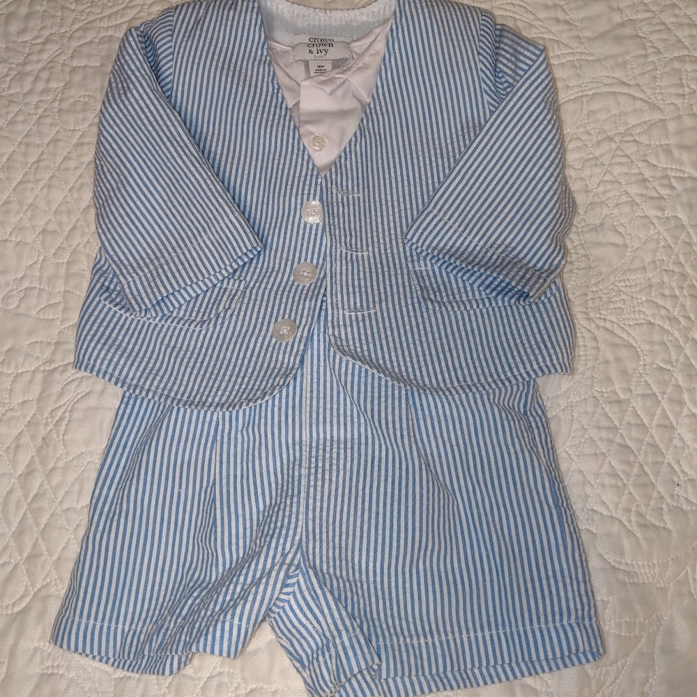 Crown and Ivy 3 piece seersucker suit